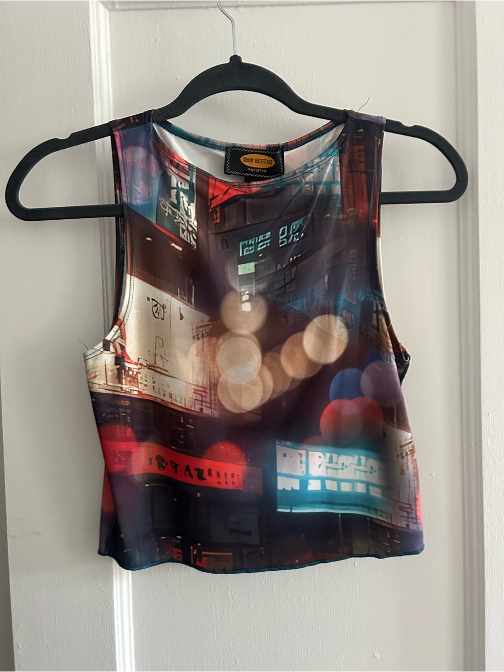 Crop Tank Top with Neon City Print - Multi-Color